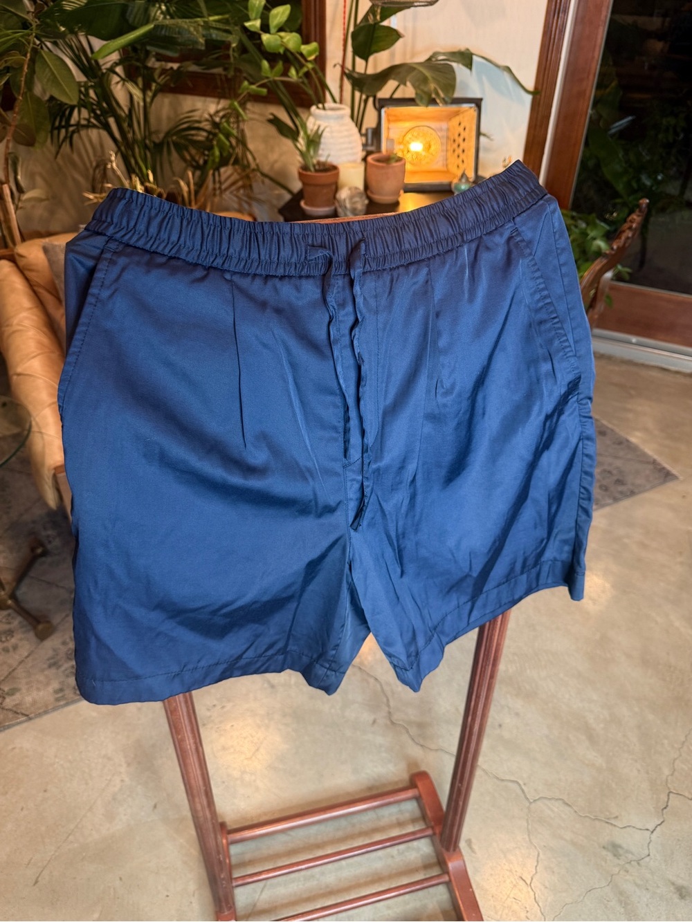 Zara Men's Dark Blue Flat Front Drawstring Shorts